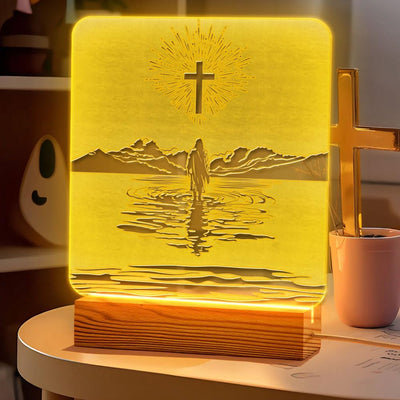 Christian Christmas Gift – LED Night Light with Jesus and Cross Design – Inspirational Christian Home Decor and Encouragement Gift